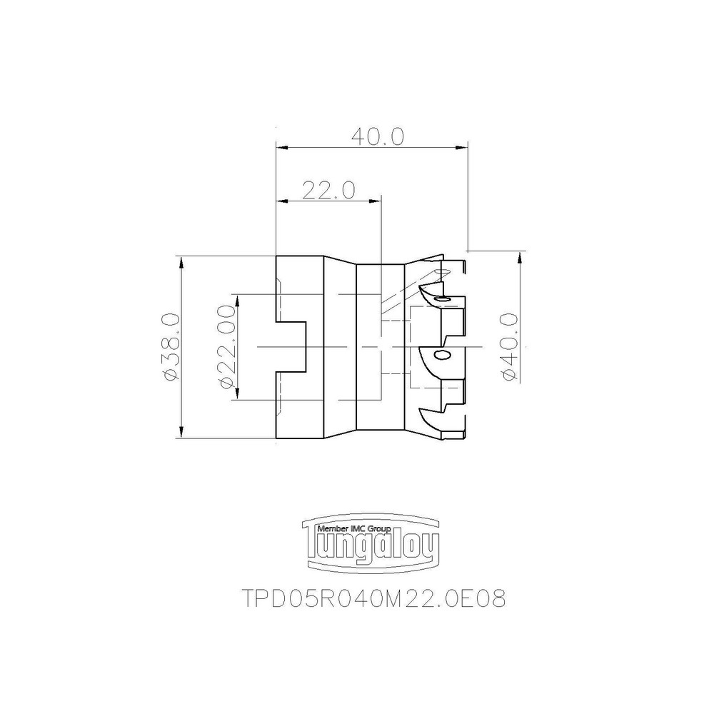 Tungaloy 40mm Cut Dia, 22mm Arbor Hole Dia, 4mm Max Depth, Indexable Square-Shoulder Face Mill - 3109297