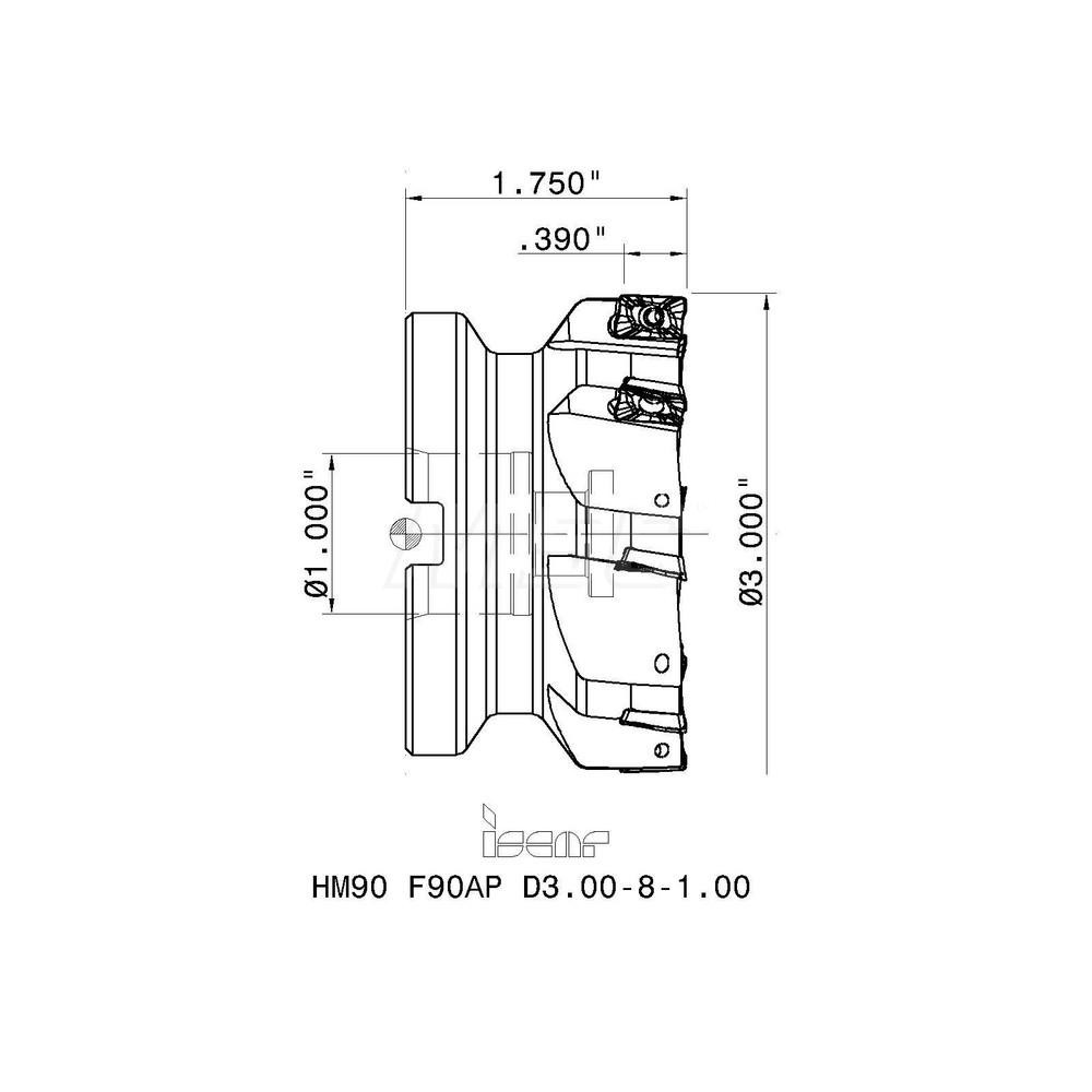 Iscar 3" Cut Dia, 1" Arbor Hole Dia, 0.39" Max Depth, Indexable Square-Shoulder Face Mill - 3102080