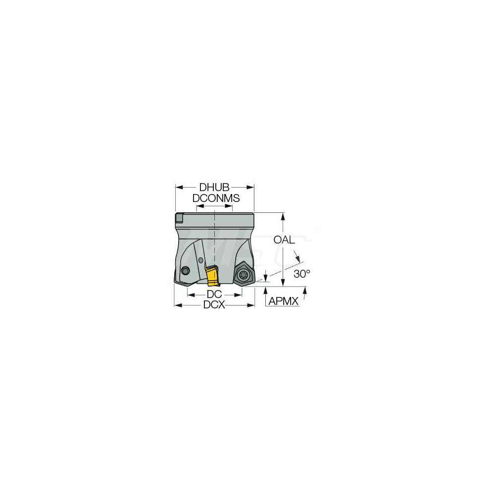 Iscar 2.398" Cut Dia, 1-1/4" Arbor Hole, 0.138" Max Depth of Cut, 30° Indexable Chamfer & Angle Face Mill - 3106030