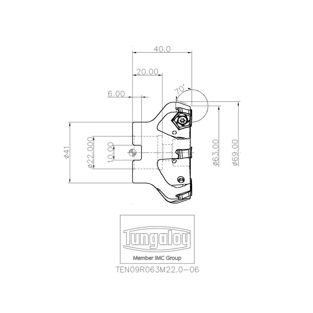 Tungaloy 63mm Cut Dia, 22mm Arbor Hole Dia, Indexable Square-Shoulder Face Mill - 6860119