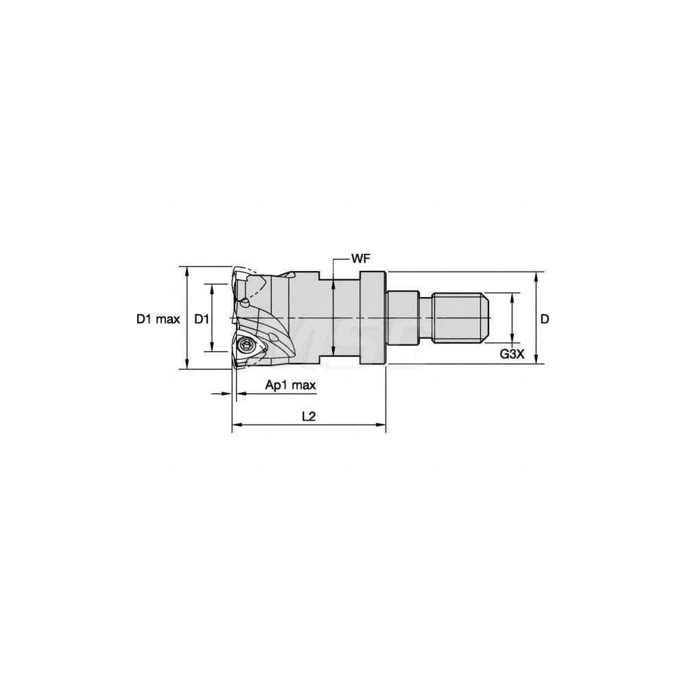 Kennametal Indexable High-Feed End Mill: 16Y02R025M08SWP03, 16.00 mm Cut Dia, Modular Connection Shank - 3331550