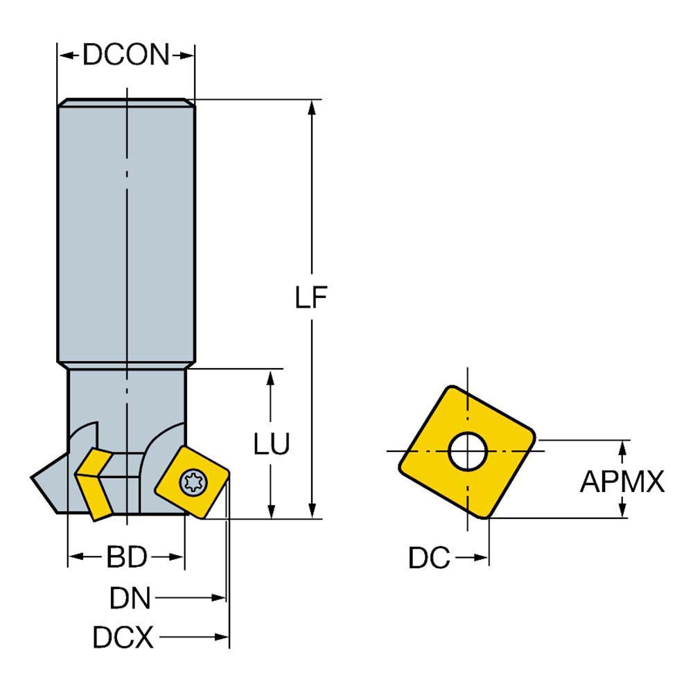 Sandvik Coromant 12mm Cut Dia, 20mm Arbor Hole, 9.62mm Max Depth of Cut, 30° Indexable Chamfer & Angle Face Mill - 5742822