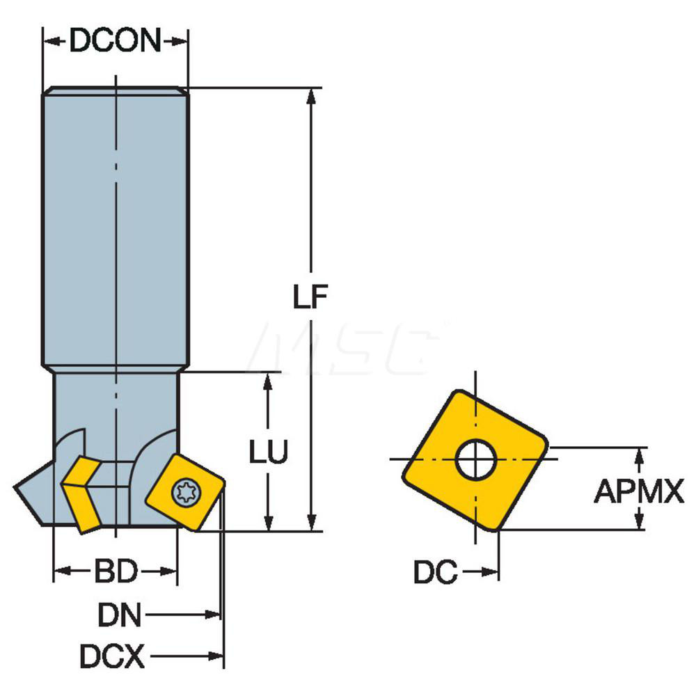 Sandvik Coromant 12mm Cut Dia, 20mm Arbor Hole, 9.62mm Max Depth of Cut, 30° Indexable Chamfer & Angle Face Mill - 5742822