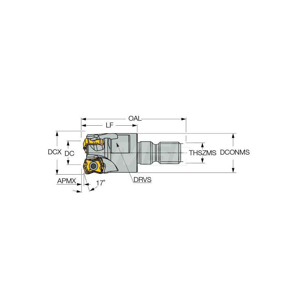 Iscar Indexable High-Feed End Mill: FFX4ED25.98-4-M12-04, 17.60 mm Cut Dia, Modular Connection Shank - 3336690