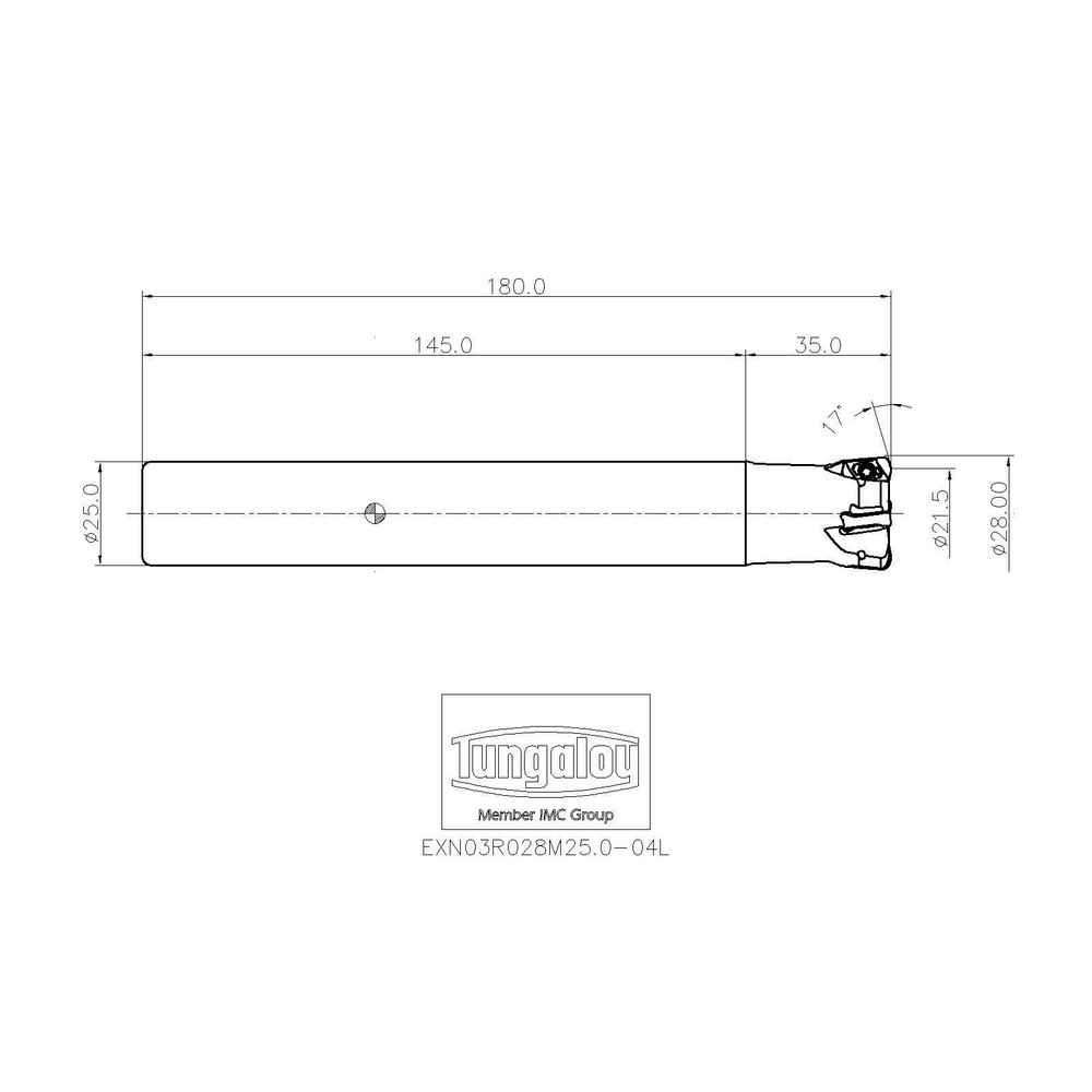 Tungaloy Indexable High-Feed End Mill: EXN03R028M25.0-04L, Cylindrical Shank - 6862525