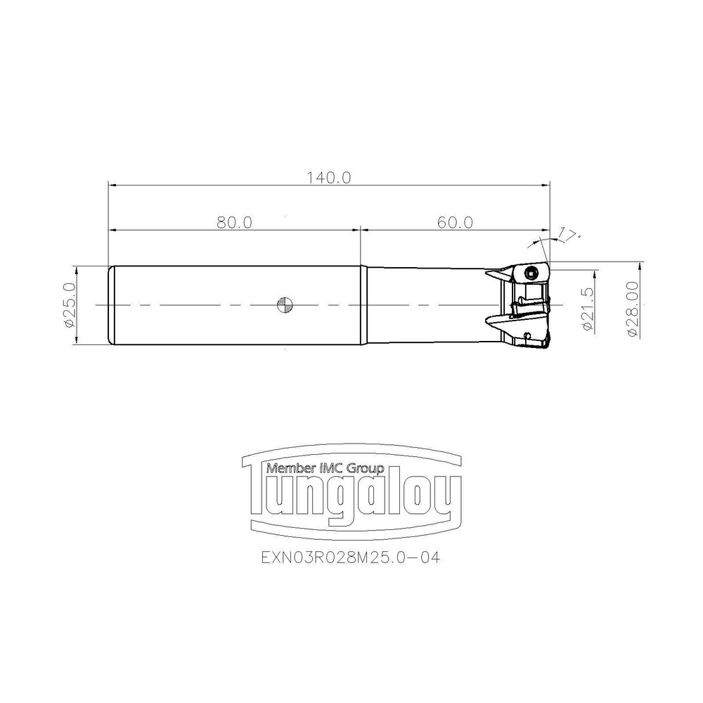 Tungaloy Indexable High-Feed End Mill: EXN03R028M25.0-04, Cylindrical Shank - 6715178