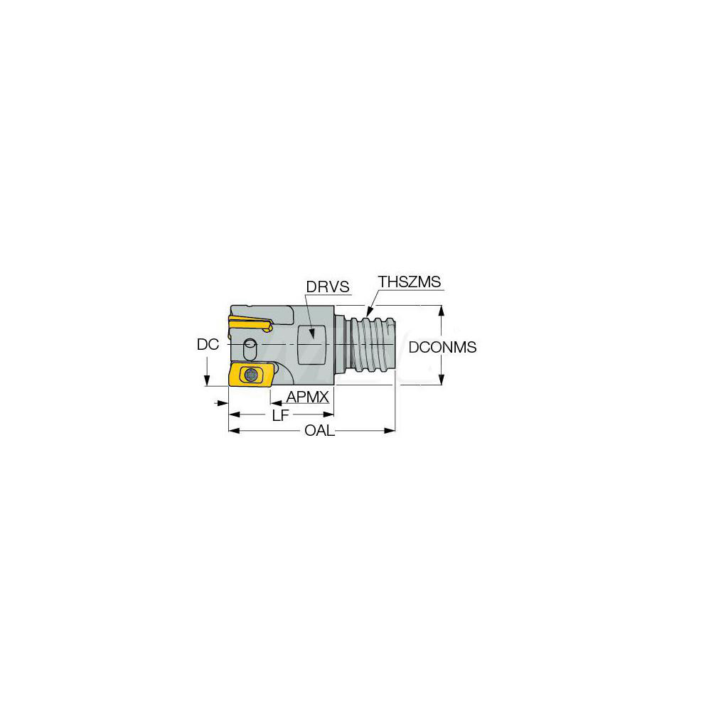 Iscar Indexable Square-Shoulder End Mill: HPE90AND122MMT08, 12 mm Cut Dia, 7.7 mm Max Depth of Cut, T08 Modular Connection Shank - 3103683