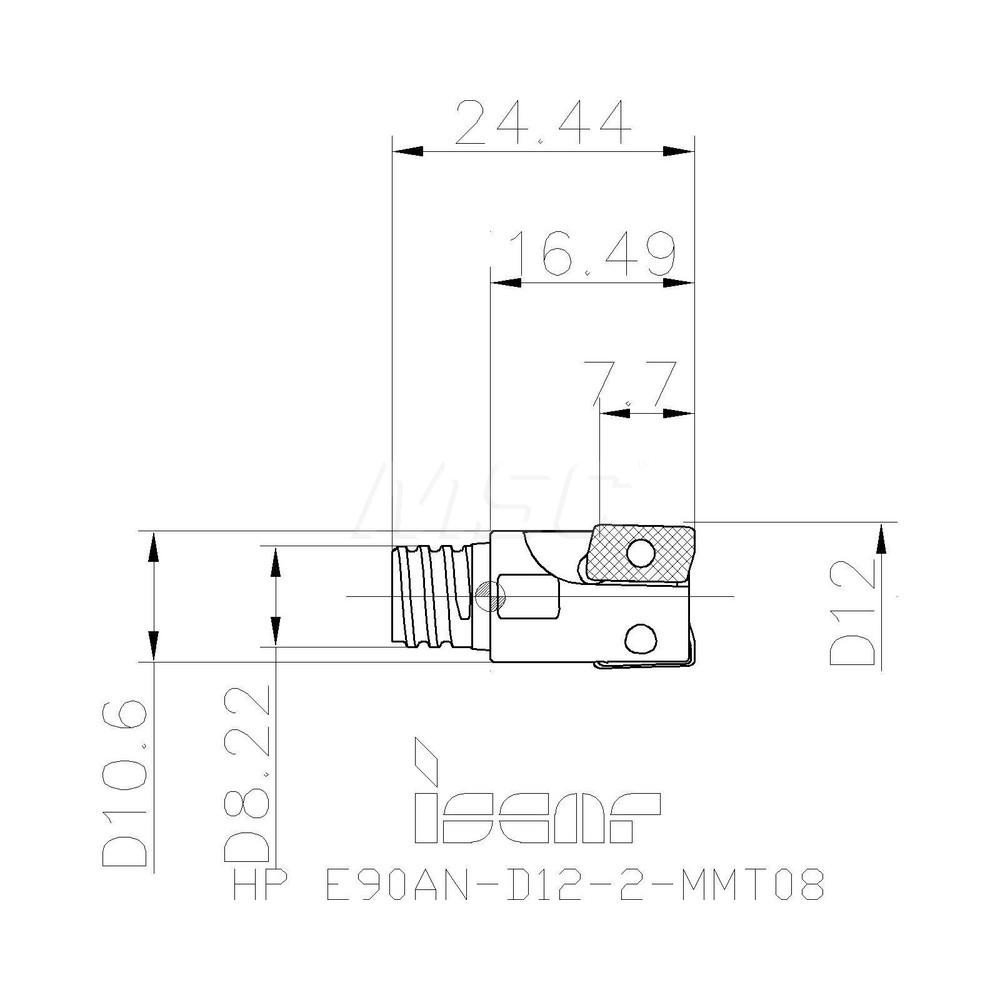 Iscar Indexable Square-Shoulder End Mill: HPE90AND122MMT08, 12 mm Cut Dia, 7.7 mm Max Depth of Cut, T08 Modular Connection Shank - 3103683