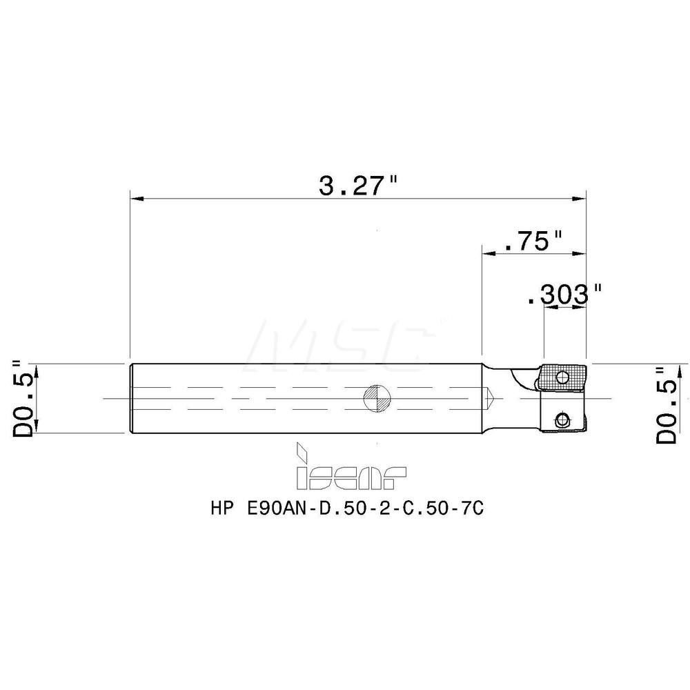 Iscar Indexable Square-Shoulder End Mill: HPE90AN-D.50-2-C.50-7C, 1/2" Cut Dia, 0.303" Max Depth of Cut, 1/2" Dia Cylindrical Shank - 3103620
