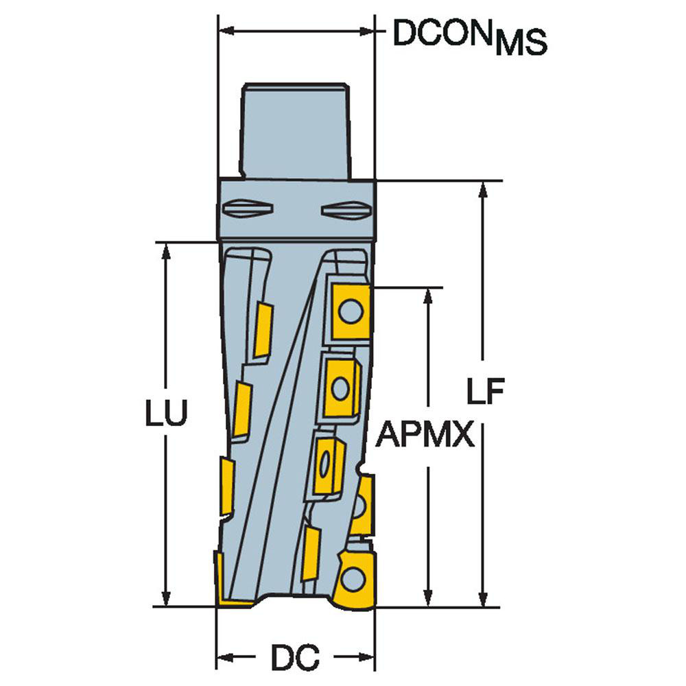 Sandvik Coromant Indexable Square-Shoulder End Mill: RA215-051C5-102L, 2" Cut Dia, 4" Max Depth of Cut, C5 Modular Connection Shank - 5740166