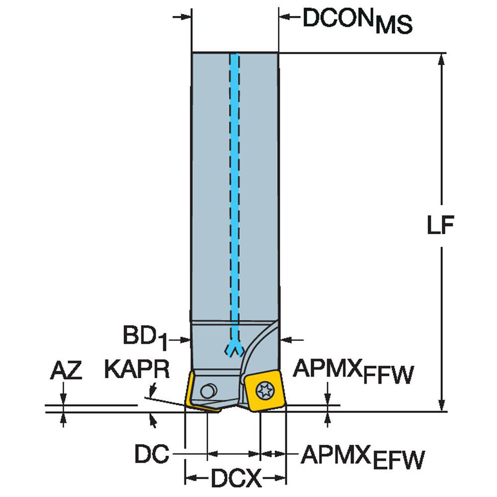 Sandvik Coromant 17.65mm Cut Dia, 1" Arbor Hole Dia, 1.2mm Max Depth, Indexable Square-Shoulder Face Mill - 5738752