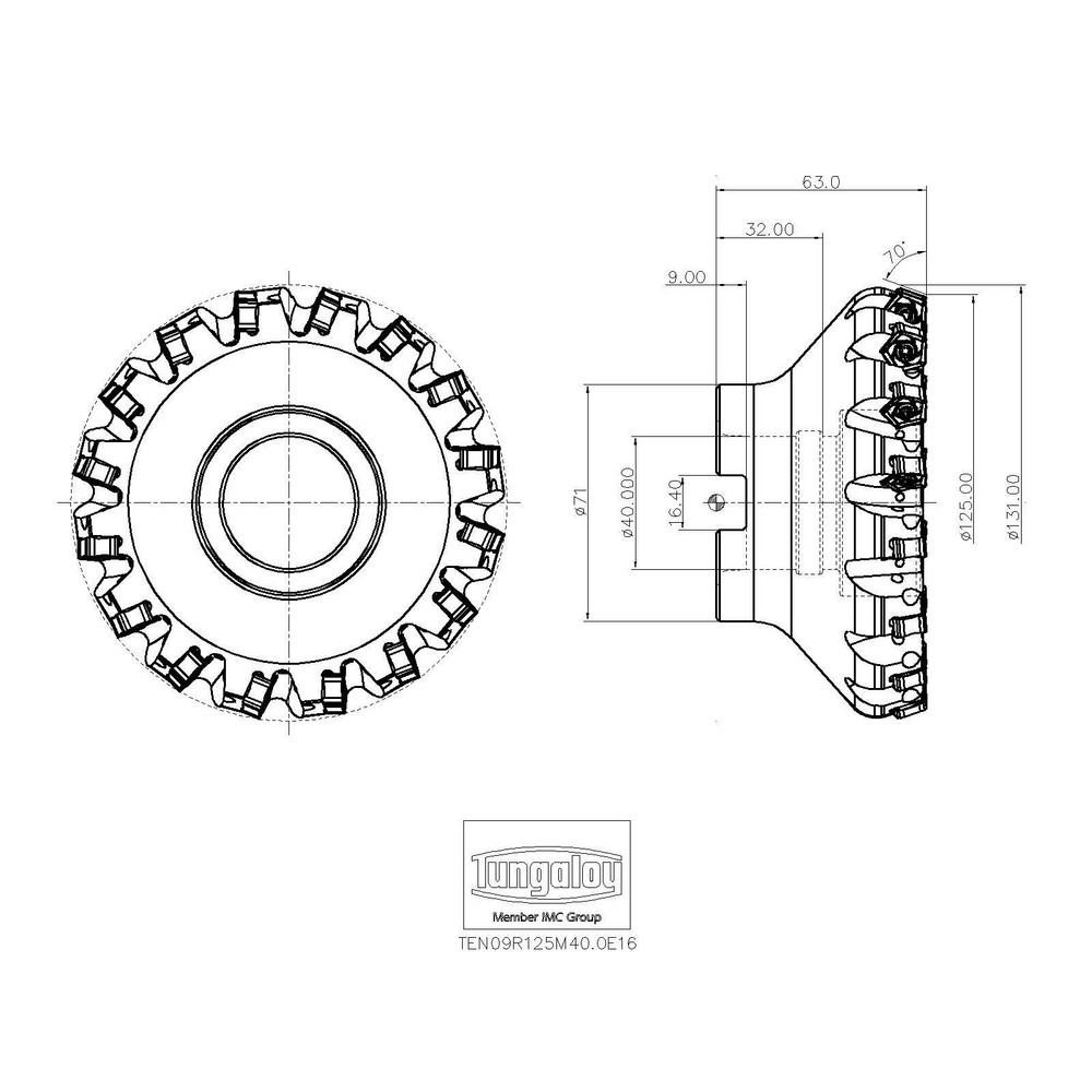 Tungaloy 125mm Cut Dia, 40mm Arbor Hole Dia, Indexable Square-Shoulder Face Mill - 6892200