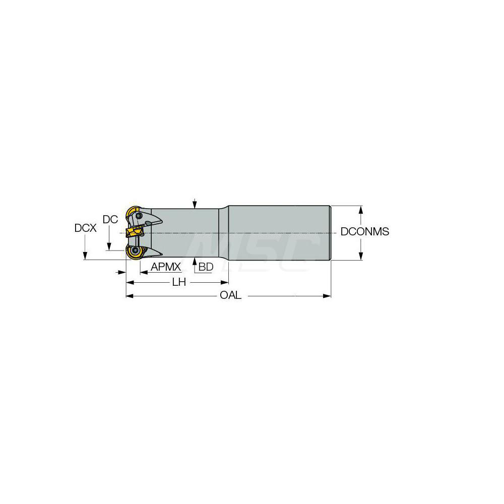 Iscar Indexable Copy End Mill: 0.53 to 1" Cut Dia, 0.295" Max Depth of Cut, Through Coolant - 3106161