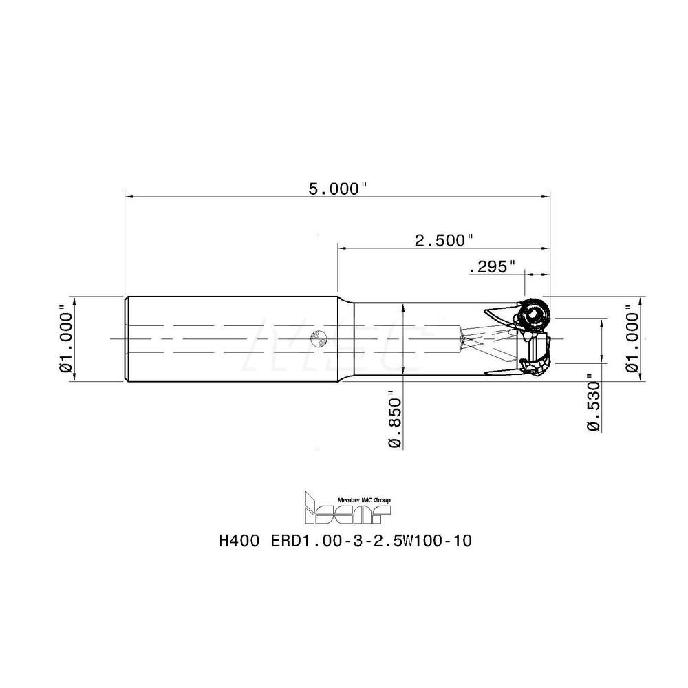 Iscar Indexable Copy End Mill: 0.53 to 1" Cut Dia, 0.295" Max Depth of Cut, Through Coolant - 3106161