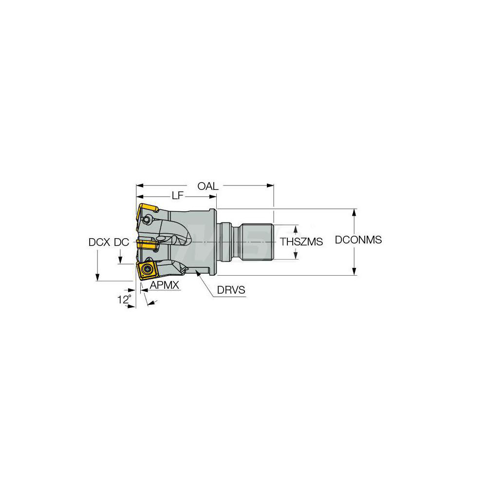 Iscar Indexable High-Feed End Mill: FFQ4D1.50-05-M16-09, 1-1/2" Cut Dia, Modular Connection Shank - 3323699