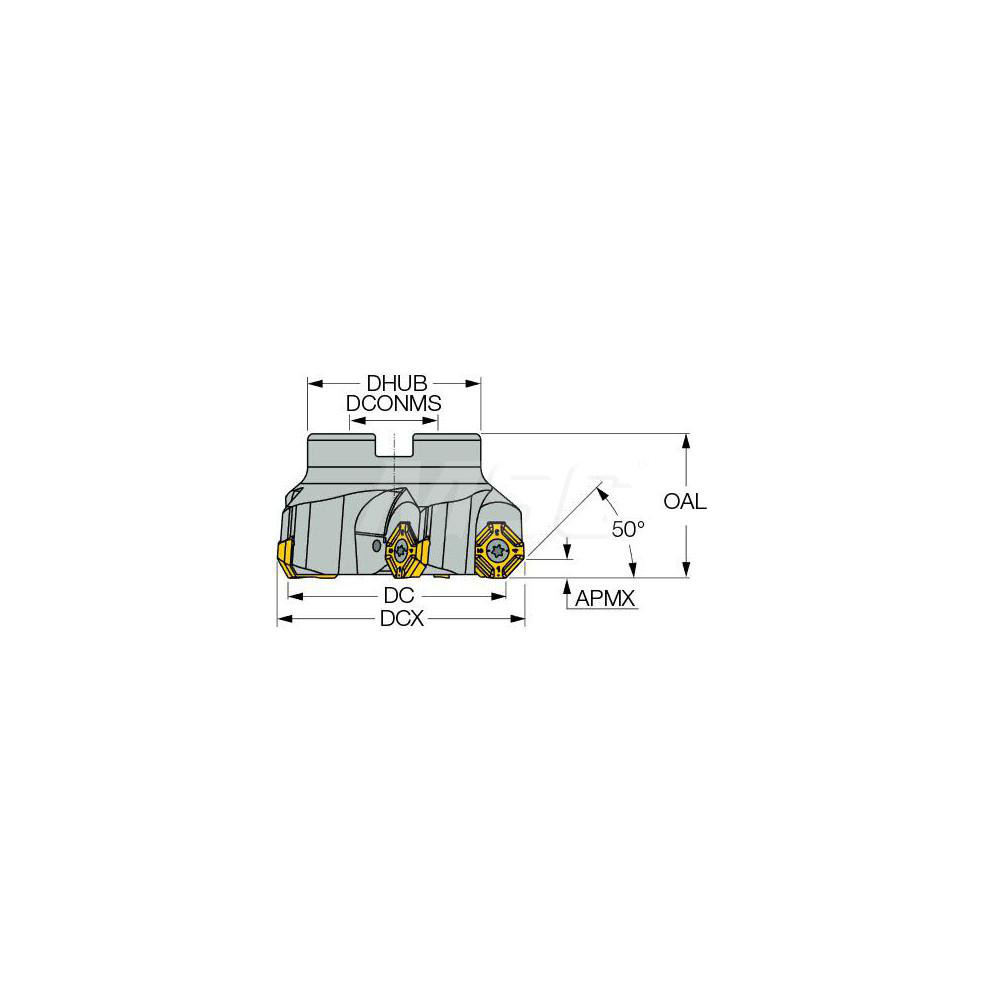 Iscar 8.37" Cut Dia, 2-1/2" Arbor Hole, 0.18" Max Depth of Cut, 50° Indexable Chamfer & Angle Face Mill - 3107005