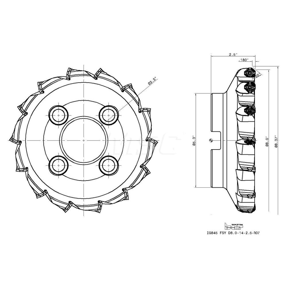 Iscar 8.37" Cut Dia, 2-1/2" Arbor Hole, 0.18" Max Depth of Cut, 50° Indexable Chamfer & Angle Face Mill - 3107005