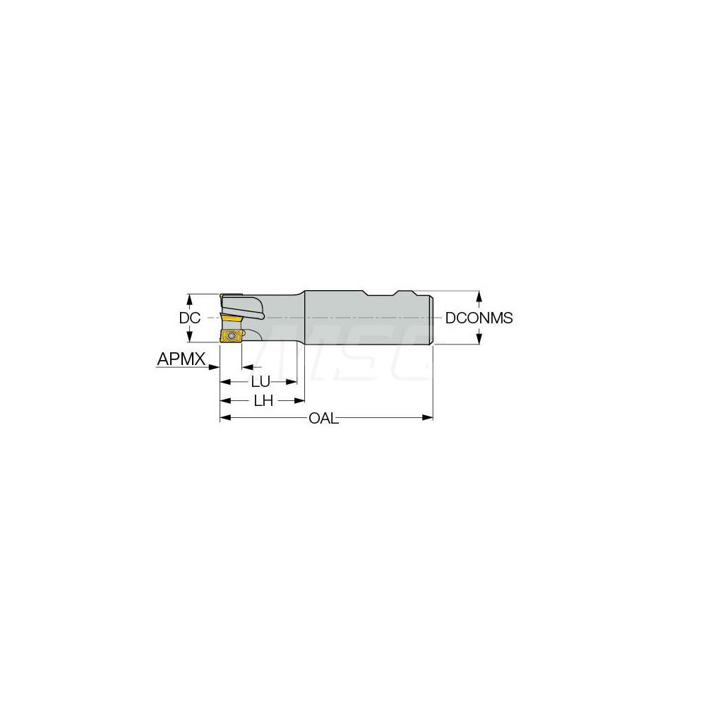 Iscar Indexable Square-Shoulder End Mill: HM90 E90AD-D1.0-2-W1.0, 1" Cut Dia, 0.56" Max Depth of Cut, 1" Dia Weldon Flat Shank - 3101764
