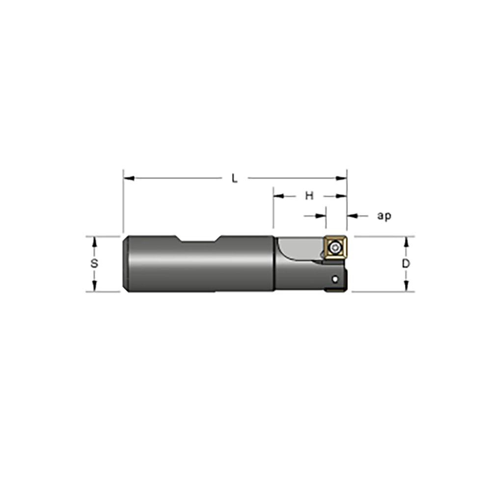 Cutting Tool Technologies Indexable Square-Shoulder End Mill: .500X.500 SH SUP.ALLY, 1/2" Cut Dia, 0.22" Max Depth of Cut, 1/2" Dia Weldon Flat Shank - HS-020