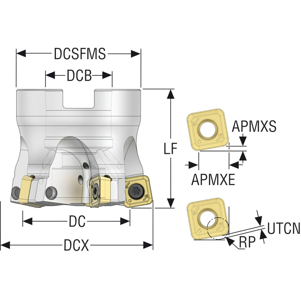 Seco Indexable High-Feed Face Mill: 1.36 to 2" Cut Dia, 0.75" Arbor Hole - 10097573