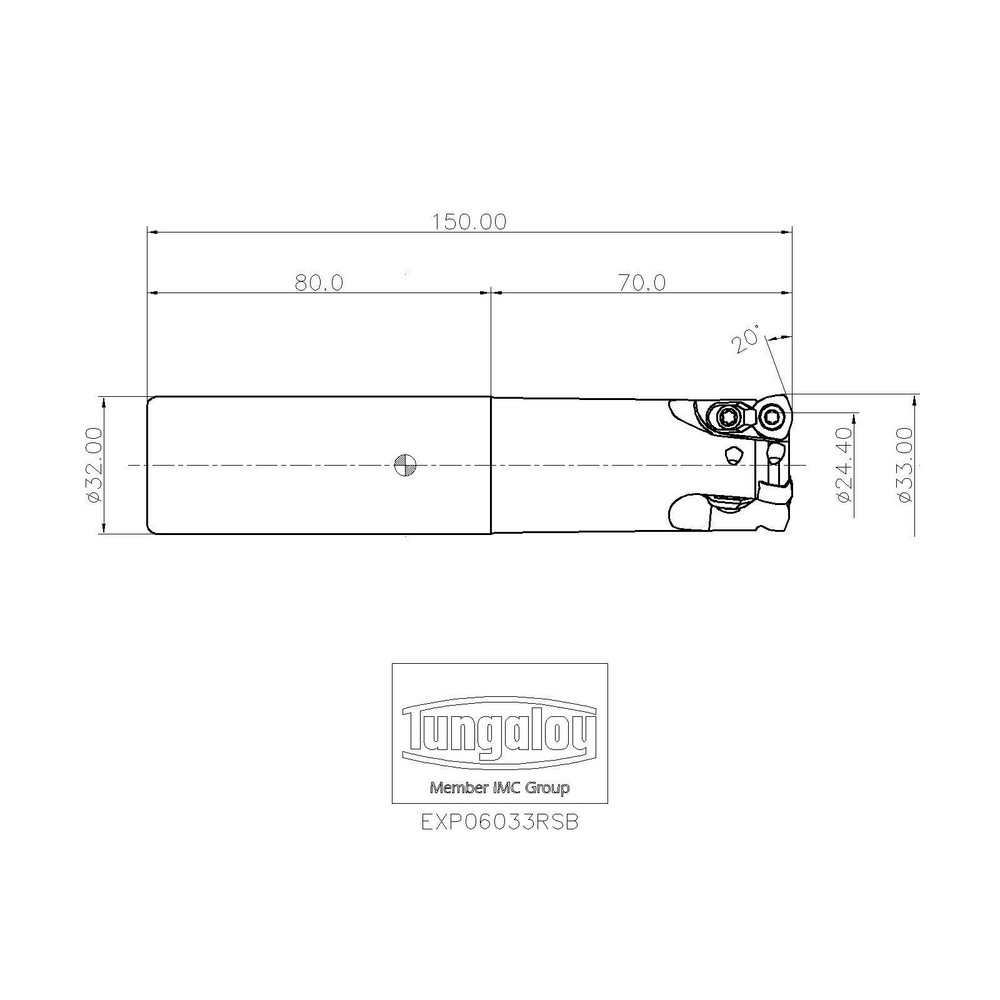 Tungaloy Indexable High-Feed End Mill: EXP06033RSB, Cylindrical Shank - 6817122