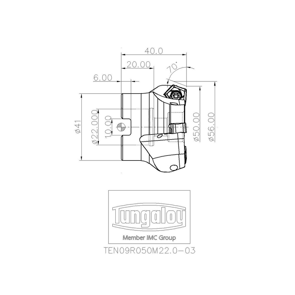 Tungaloy 50mm Cut Dia, 22mm Arbor Hole Dia, Indexable Square-Shoulder Face Mill - 6860054
