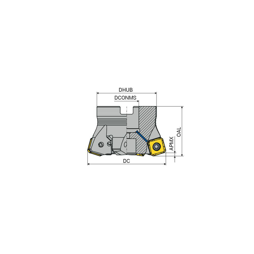 Ceratizit Indexable High-Feed Face Mill: 40 to 50 mm Cut Dia, 22 mm Arbor Hole - 5078805004