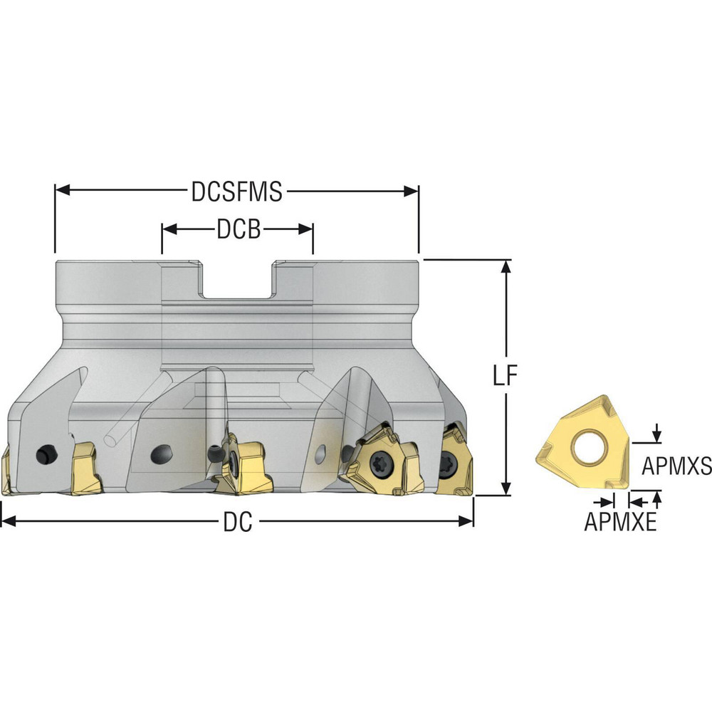 Seco 4" Cut Dia, 1-1/2" Arbor Hole Dia, 0.295" Max Depth, Indexable Square-Shoulder Face Mill - 02642884