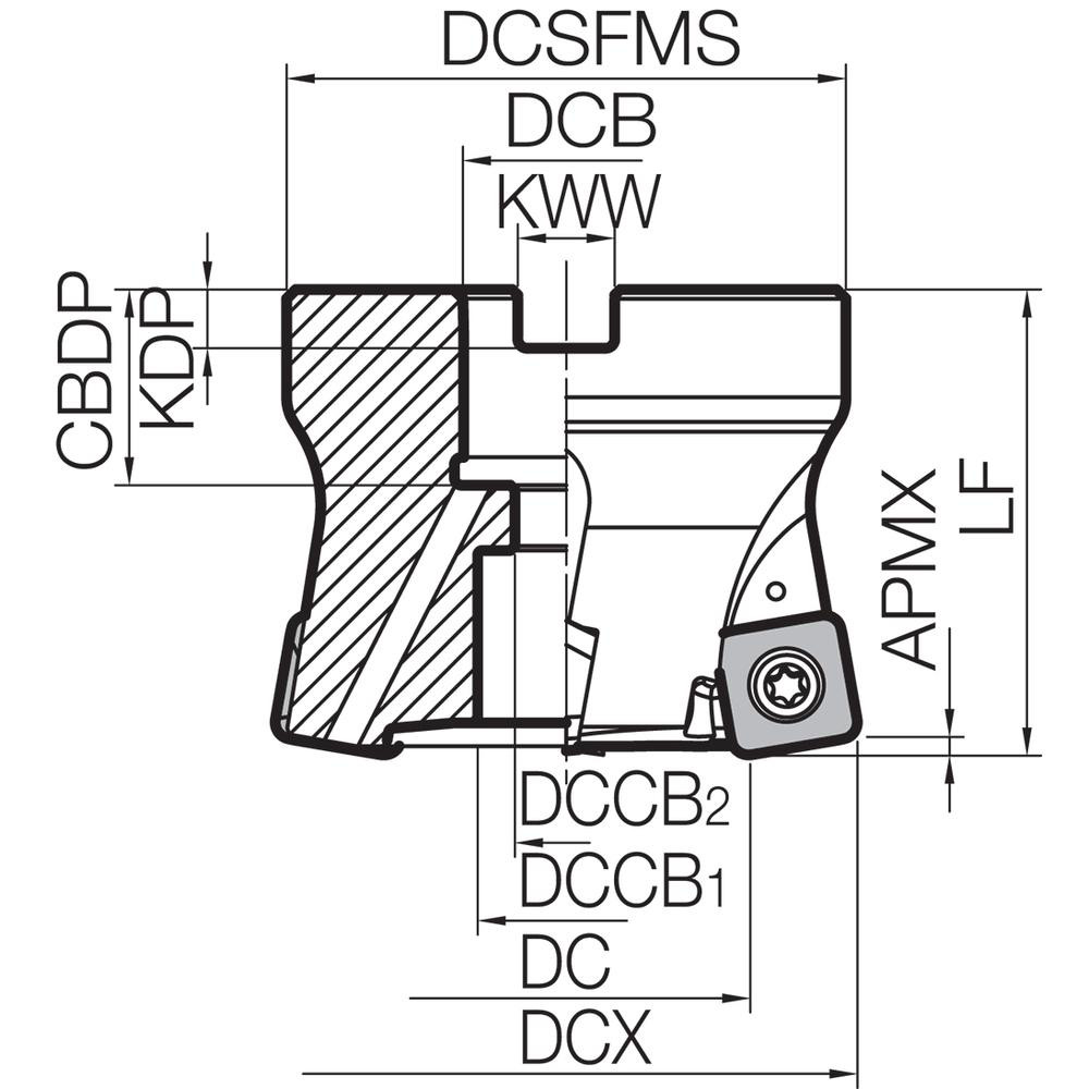 Kyocera Indexable High-Feed Face Mill: 2.5" Cut Dia, 1" Arbor Hole - THN08572