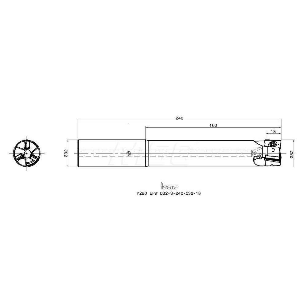 Iscar Indexable Square-Shoulder End Mill: P290EPWD323240C3218, 32 mm Cut Dia, 18 mm Max Depth of Cut, 32 mm Dia Cylindrical Shank - 3110791