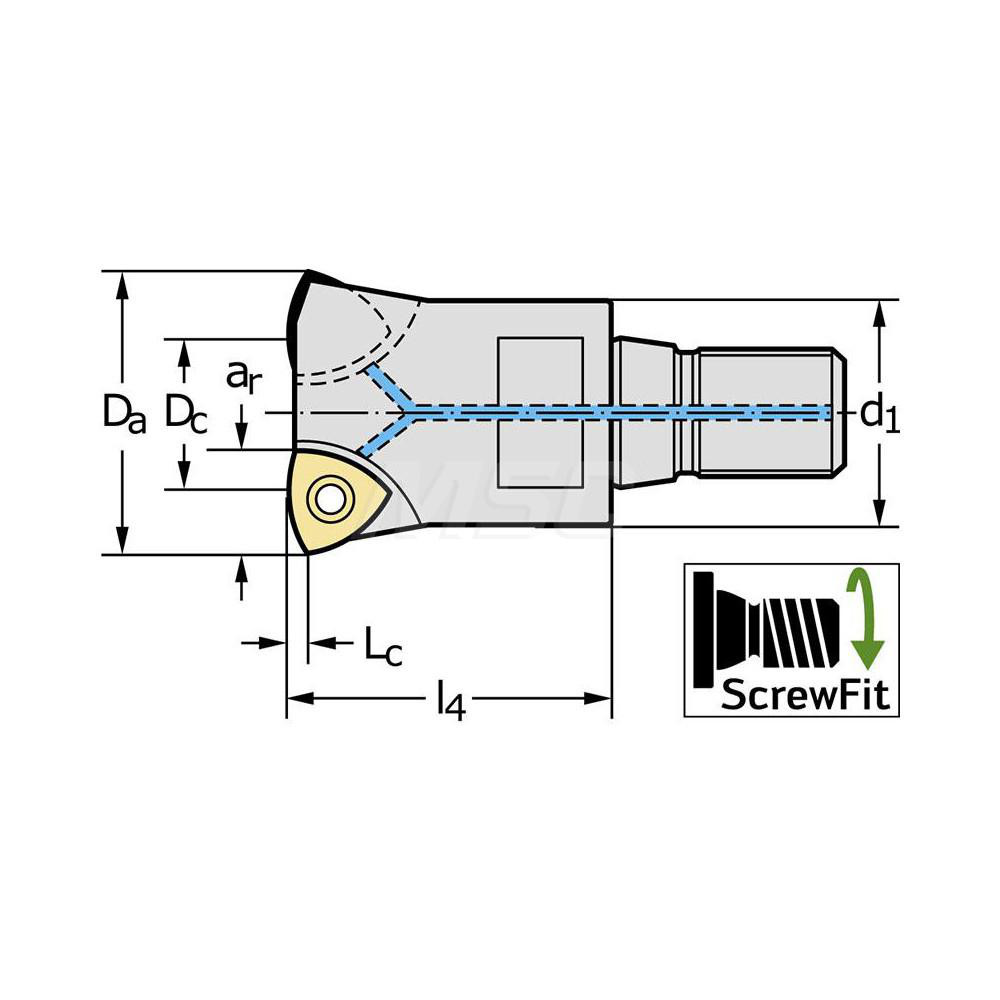 Walter Indexable High-Feed End Mill: F4030.UT45.051.Z04.02, 2" Cut Dia, Modular Connection Shank - 5882947