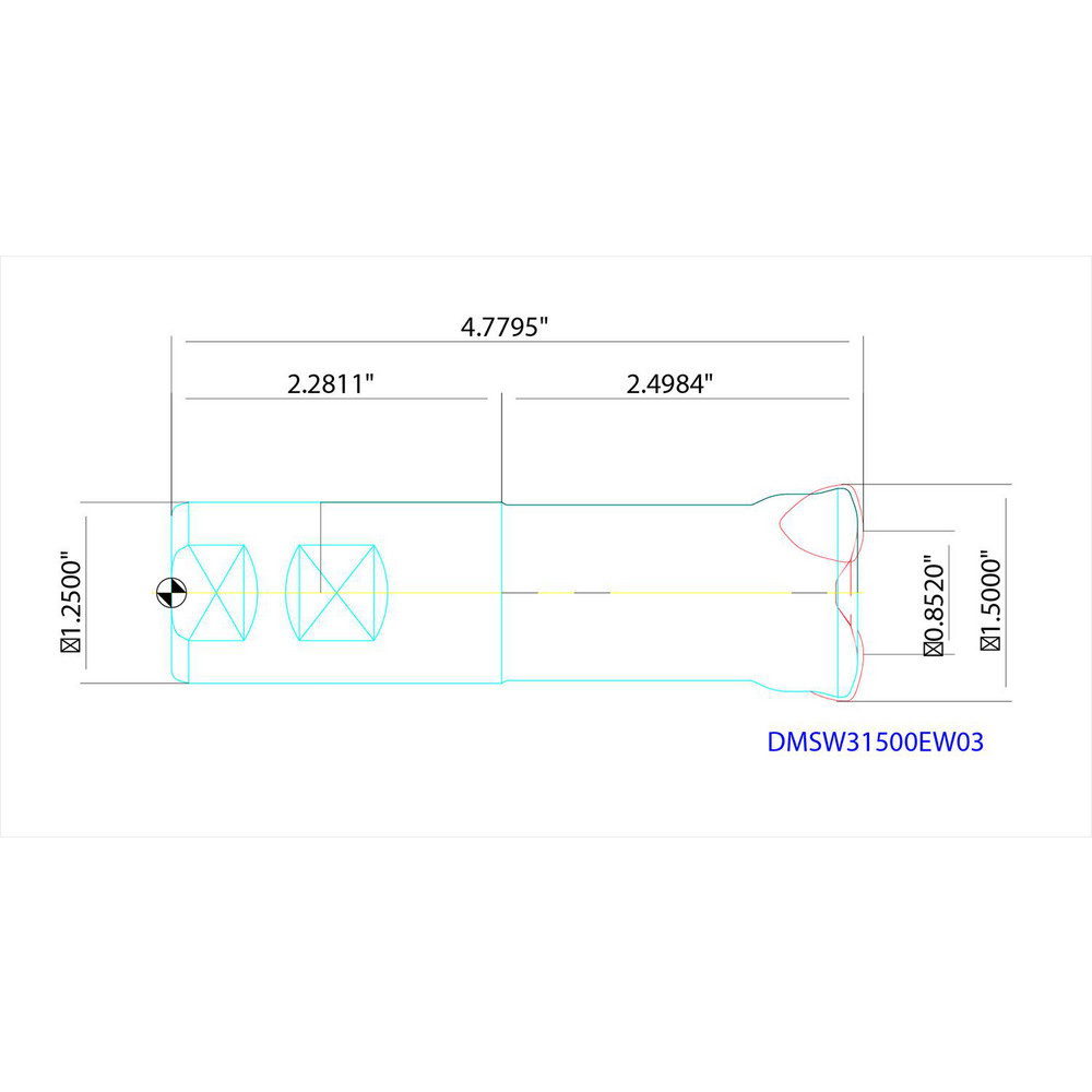 Sumitomo Indexable High-Feed End Mill: DMSW31500EW03, 1-1/2" Cut Dia, 1-1/4" Shank Dia, Weldon Flat Shank - 2900W82