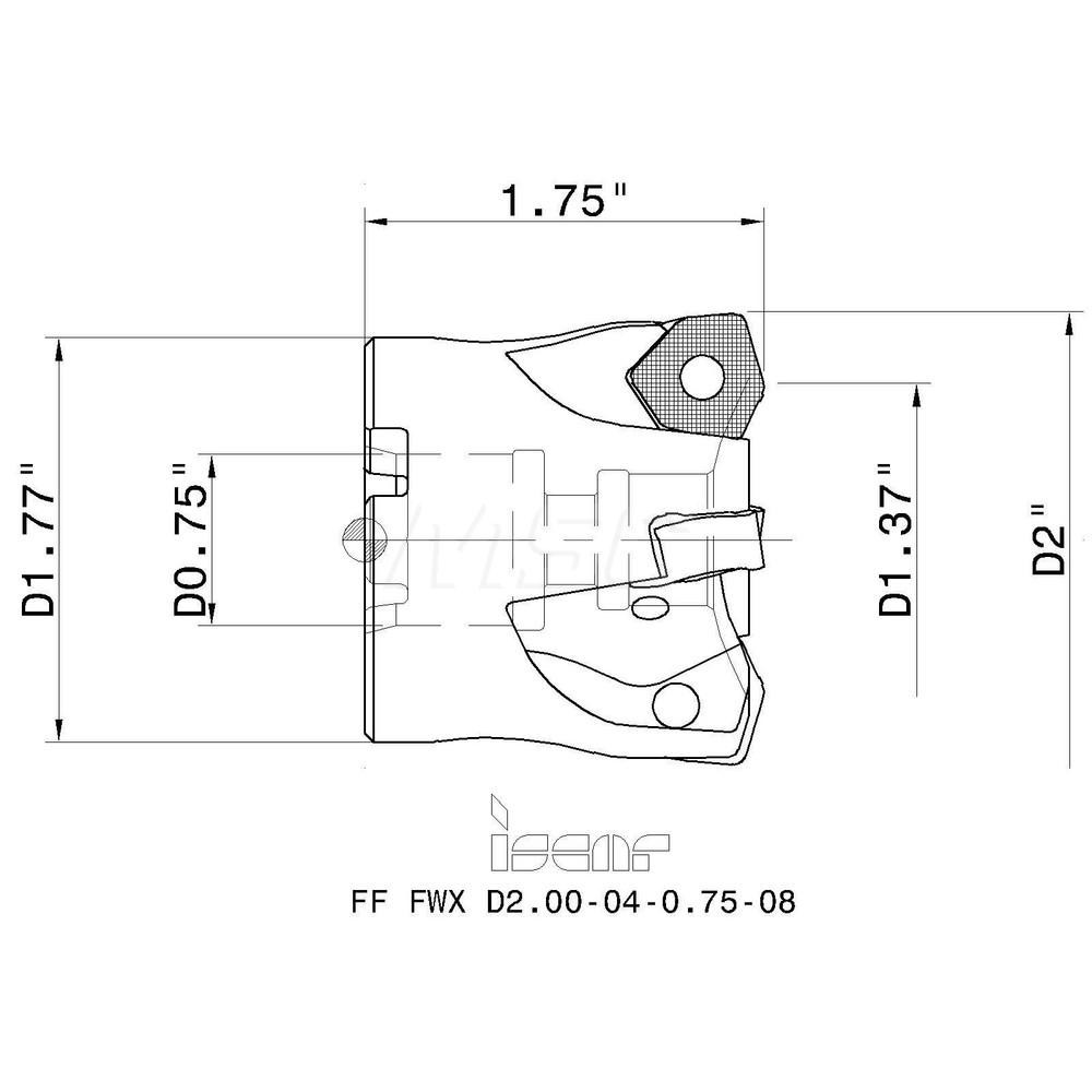 Iscar Indexable High-Feed Face Mill: 1.37 to 2" Cut Dia, 0.75" Arbor Hole - 3105246