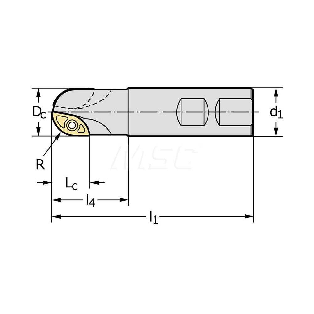 Walter Indexable Ball Nose End Mill: 0.63" Cut Dia, Steel, 2.913" OAL - 5625755