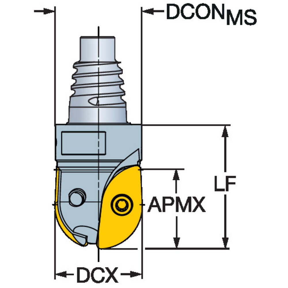 Sandvik Coromant Indexable Ball Nose End Mill: 0.7874" Cut Dia, Steel, 1.9488" OAL - 6550038