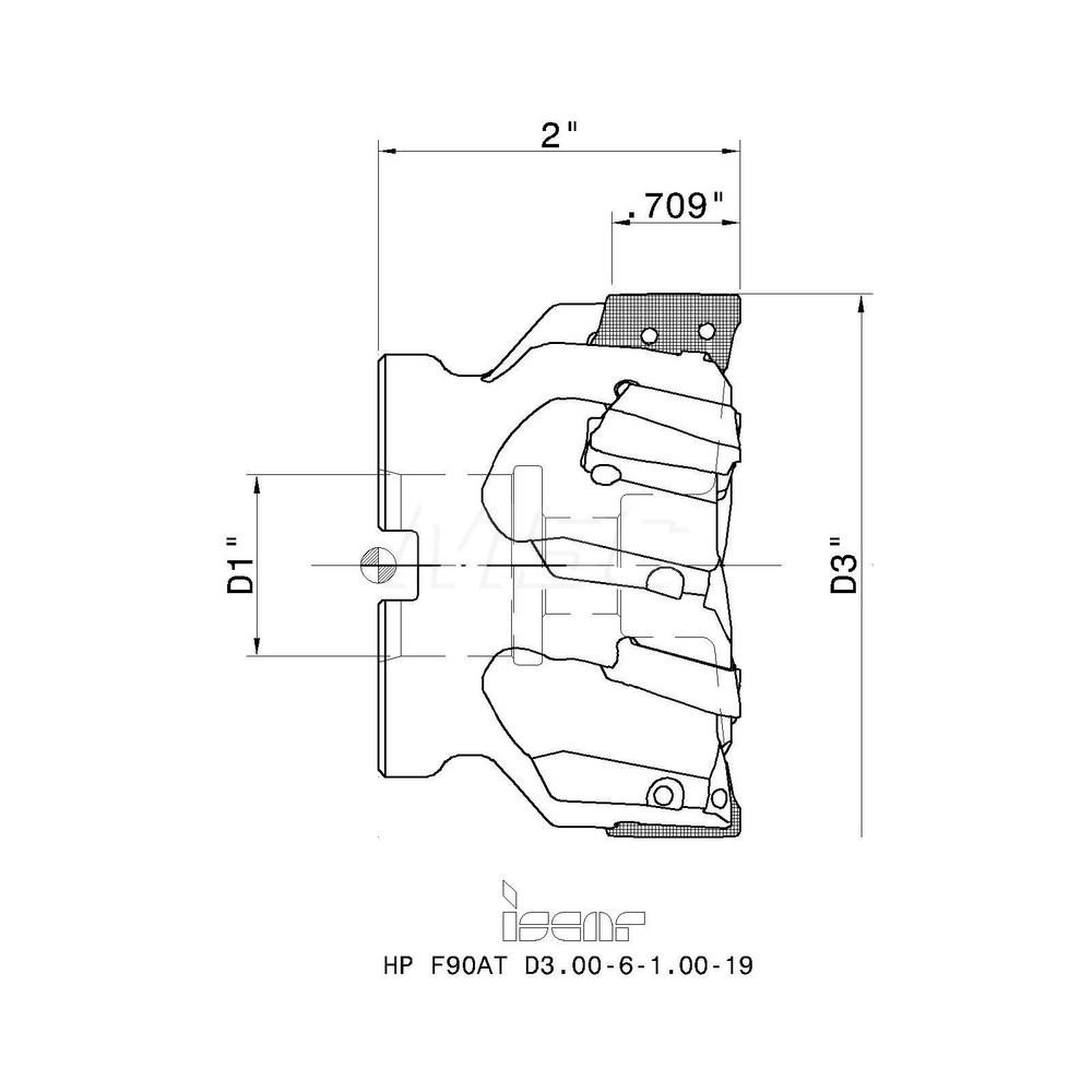 Iscar 3" Cut Dia, 0.709" Arbor Hole Dia, 0.709" Max Depth, Indexable Square-Shoulder Face Mill - 3104329