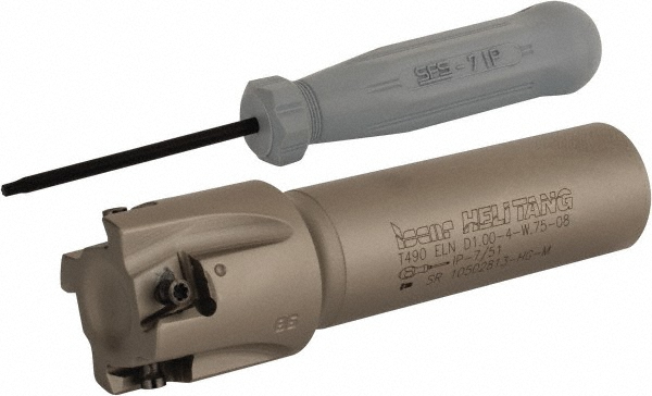 Iscar Indexable Square-Shoulder End Mill: T490ELND1.004W.7508, 1" Cut Dia, 0.315" Max Depth of Cut, 3/4" Dia Weldon Flat Shank - 3105589