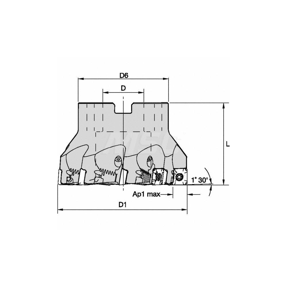 Kennametal 4" Cut Dia, 1-1/2" Arbor Hole, 11mm Max Depth of Cut, 88.5° Indexable Chamfer & Angle Face Mill - 3448917