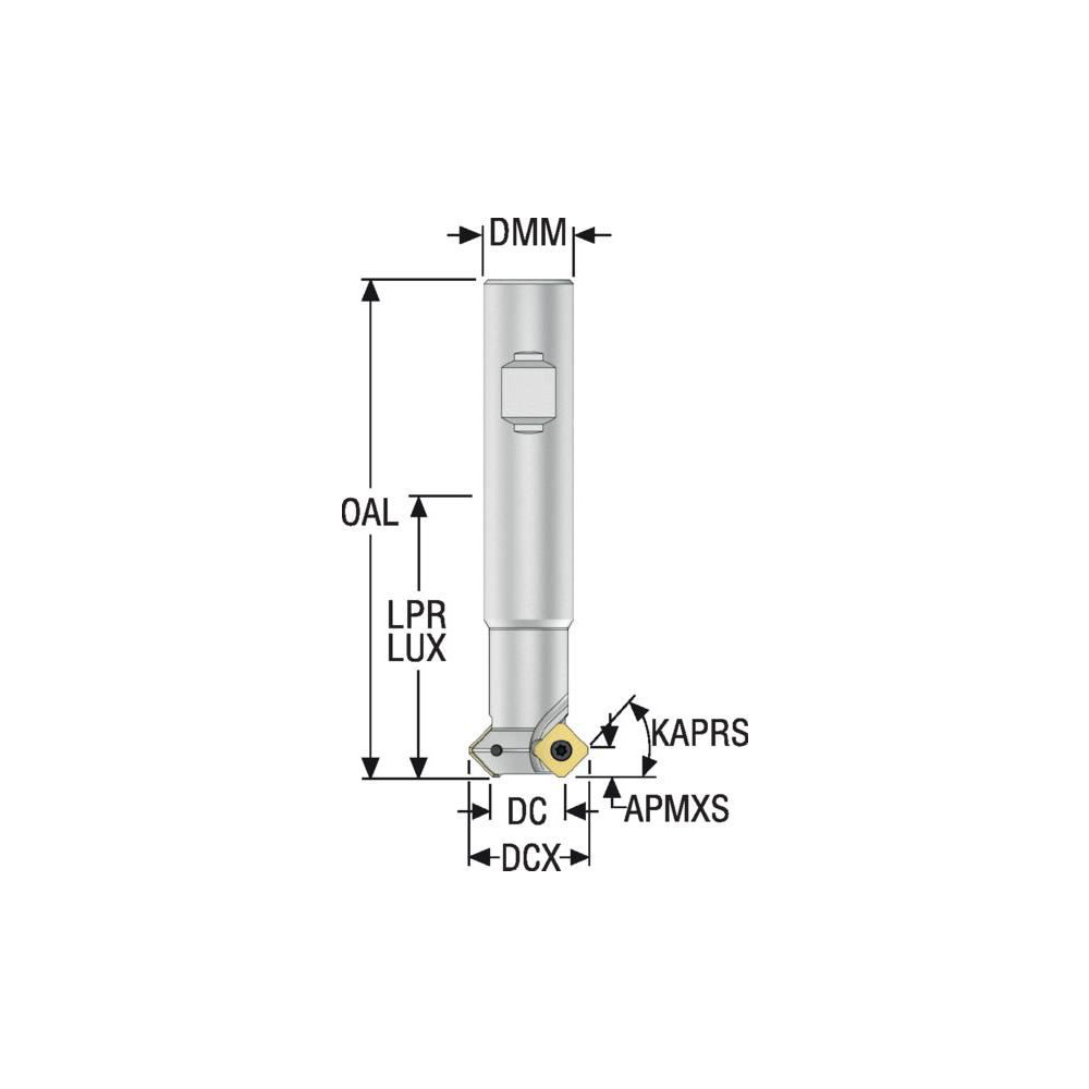 Seco 45° Lead Angle, 5/8" to 1.039" Cut Dia, 3/4" Shank Dia, Indexable & Chamfer End Mill - 00072168