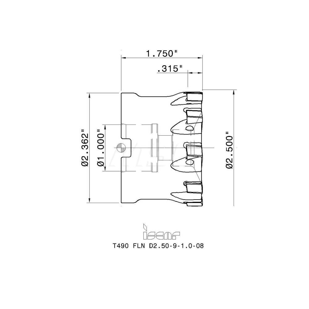 Iscar 2-1/2" Cut Dia, 1" Arbor Hole Dia, 0.315" Max Depth, Indexable Square-Shoulder Face Mill - 3104904