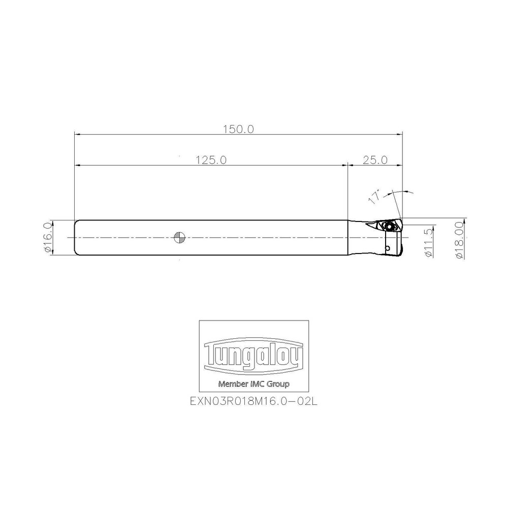 Tungaloy Indexable High-Feed End Mill: EXN03R018M16.0-02L, Cylindrical Shank - 6862522