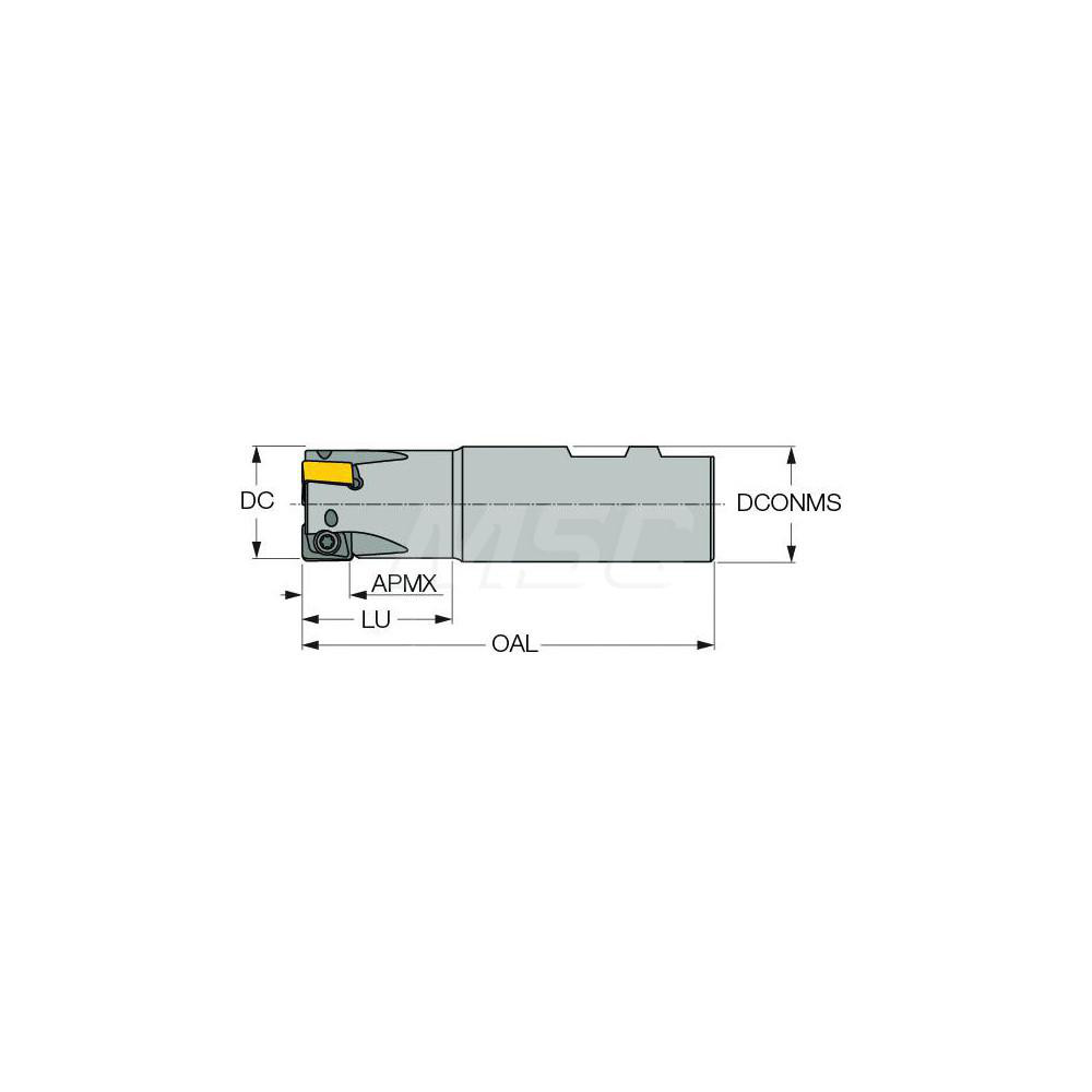 Iscar Indexable Square-Shoulder End Mill: H490E90AXD.752C.7509B, 3/4" Cut Dia, 0.315" Max Depth of Cut, 3/4" Dia Cylindrical Shank - 3105880
