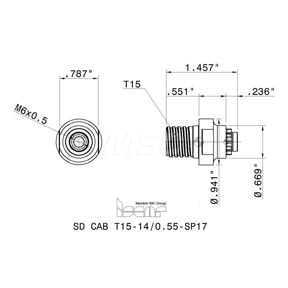 Iscar Milling Tip Insert Threaded Extensions: Series: T Slot, Multi-Master; Thread Size Connection to Tip: M6x0.5; Thread Size Connection to Shank: T15; Extension Length (Decimal Inch): 0.551 - 3317290
