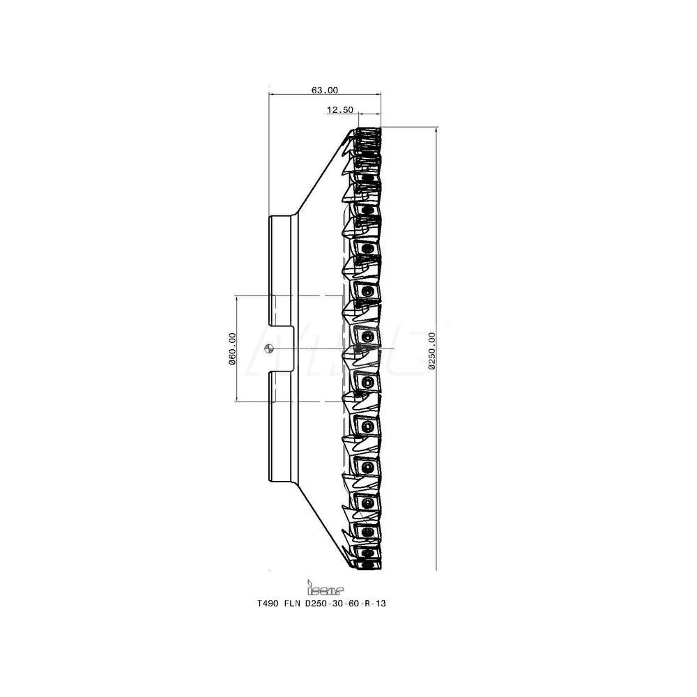 Iscar 250mm Cut Dia, 60mm Arbor Hole Dia, 12.5mm Max Depth, Indexable Square-Shoulder Face Mill - 3106277