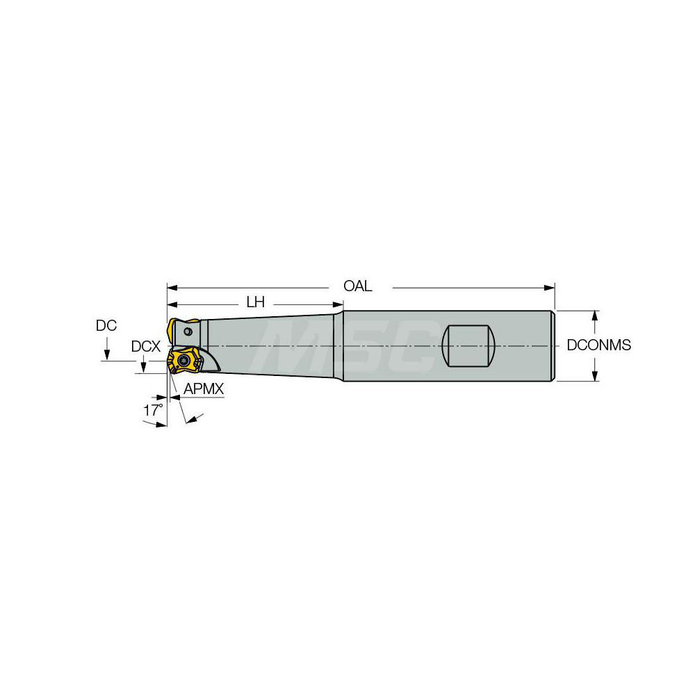 Iscar Indexable High-Feed End Mill: FFX4ED1.0042.0W1.0004, 1" Cut Dia, 1" Shank Dia, Weldon Flat Shank - 3336698