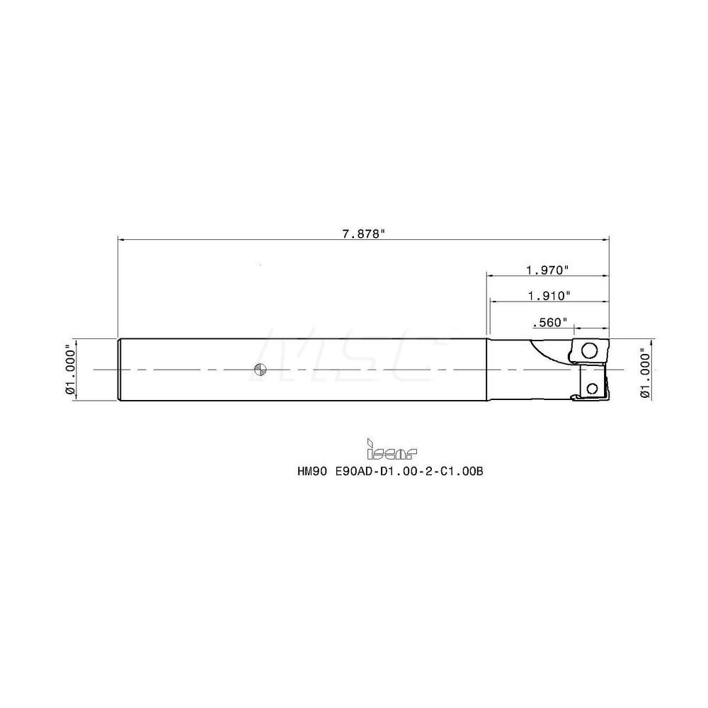 Iscar Indexable Square-Shoulder End Mill: HM90 E90AD D1.0-2C1.0B, 1" Cut Dia, 0.56" Max Depth of Cut, 1" Dia Cylindrical Shank - 3102155
