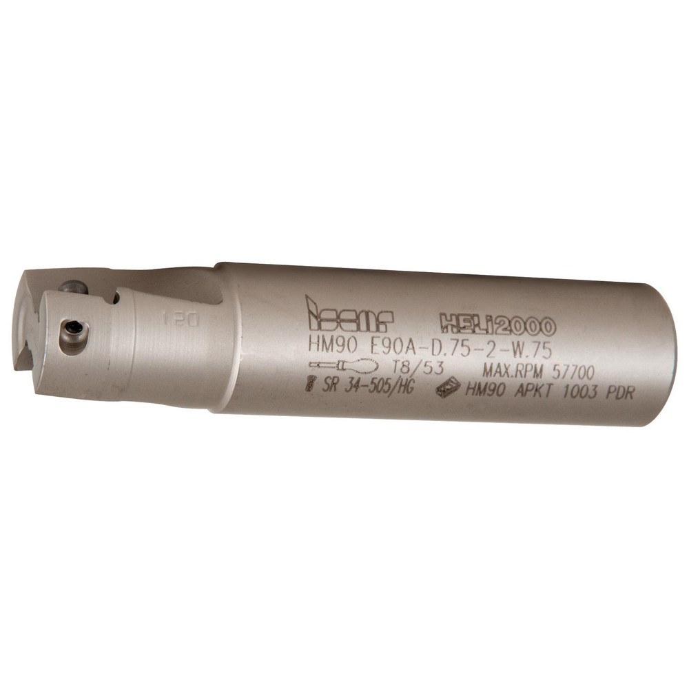 Iscar Indexable Square-Shoulder End Mill: HM90 E90A-D.75-2-W75-C, 3/4" Cut Dia, 0.394" Max Depth of Cut, 3/4" Dia Weldon Flat Shank - 3101744