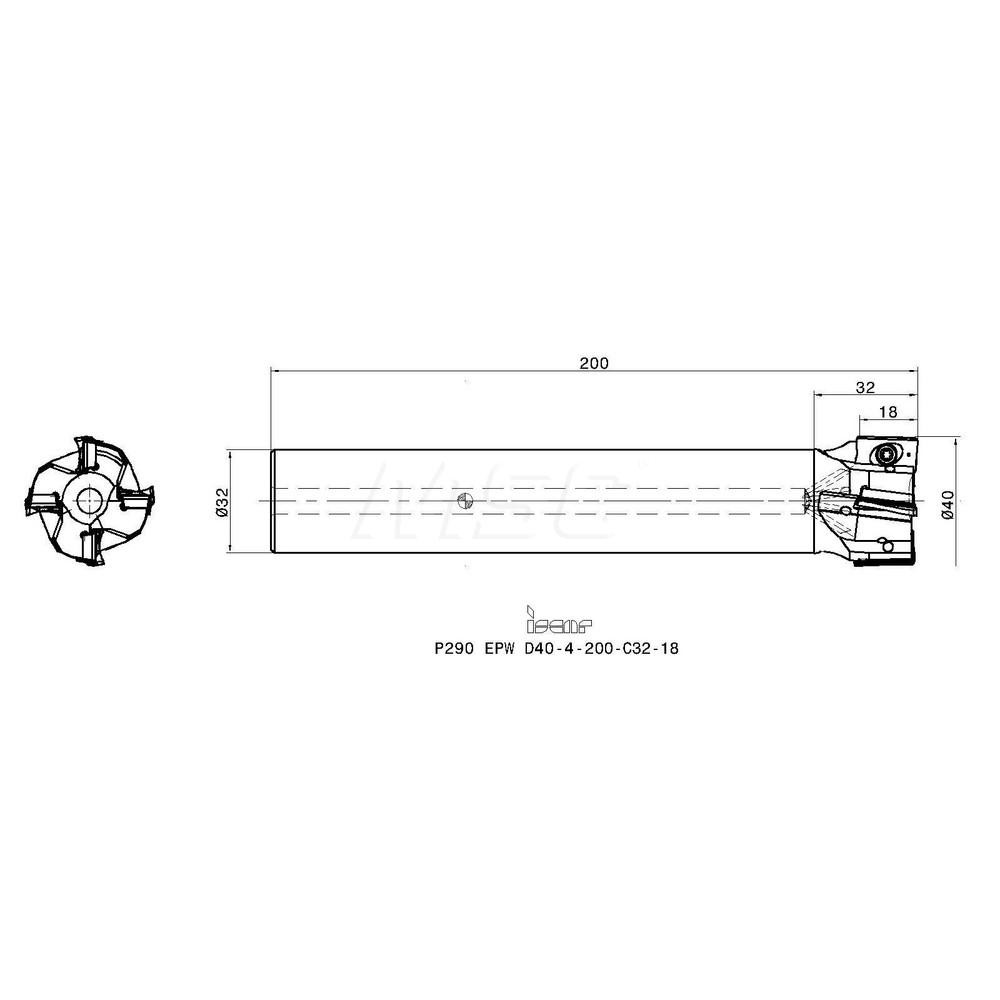 Iscar Indexable Square-Shoulder End Mill: P290EPWD404200C3218, 40 mm Cut Dia, 18 mm Max Depth of Cut, 32 mm Dia Cylindrical Shank - 3110793