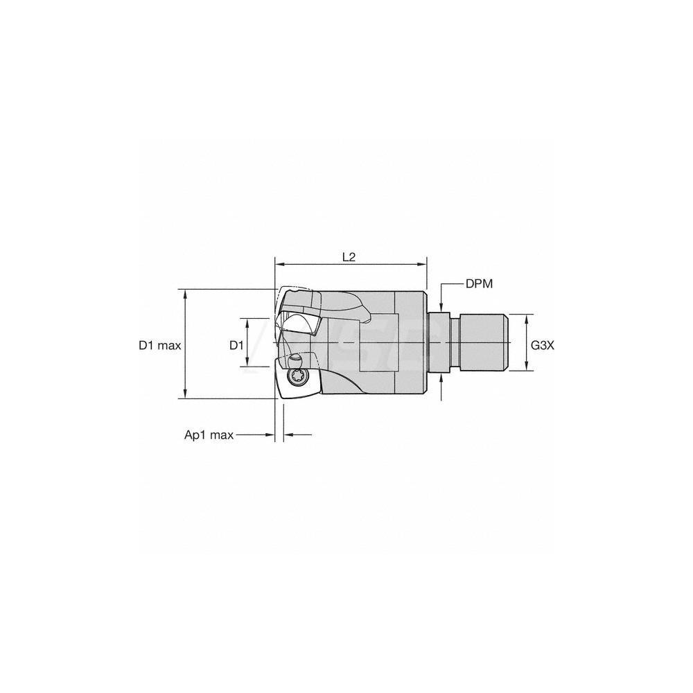 Kennametal Indexable High-Feed End Mill: A7792VXD12SA1.5Z3R1.7, 1-1/2" Cut Dia, Modular Connection Shank - 5667487