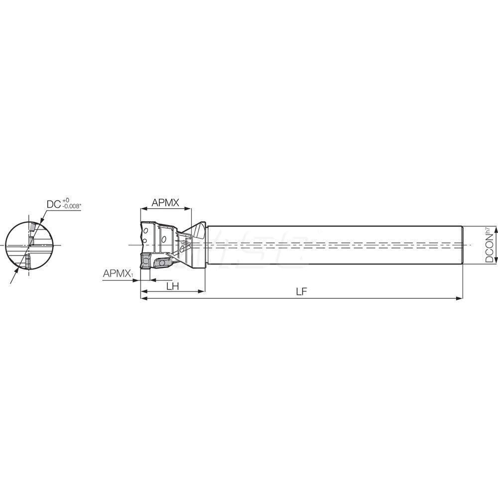 Kyocera Indexable Square-Shoulder End Mill: MEY2000S150HG, 50.39 mm Cut Dia, 0.374" Max Depth of Cut, 1-1/2" Dia Cylindrical Shank - 8818895